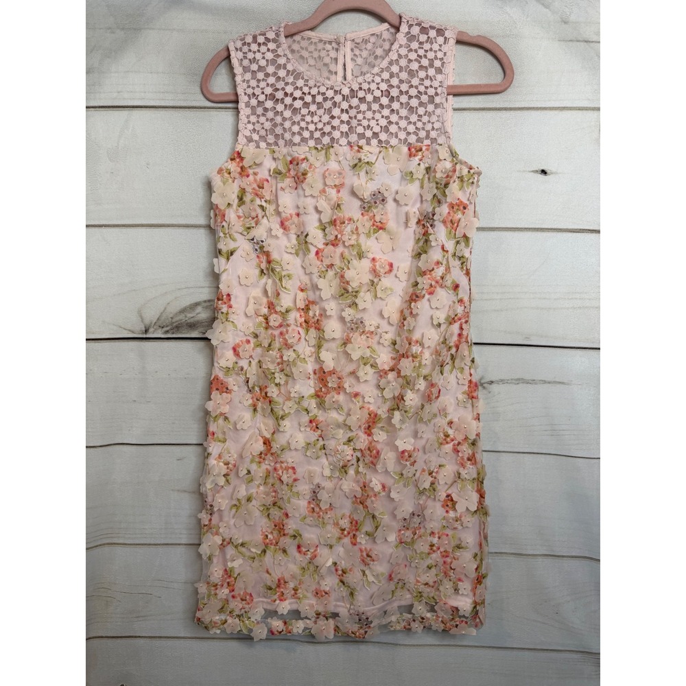 Karl Lagerfeld Paris Pink 3D Floral Applique Lace Sheath Dress LD8O23D9 Size 2